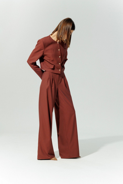 Брюки палаццо классического кроя из текстиля для делового образа DEVITA 3015 винный - фото 5