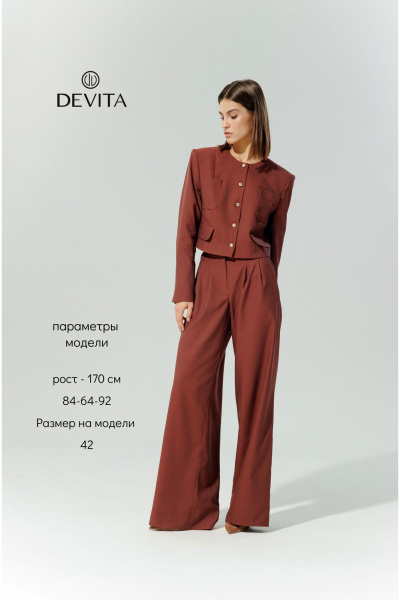 Брюки палаццо классического кроя из текстиля для делового образа DEVITA 3015 винный - фото 3