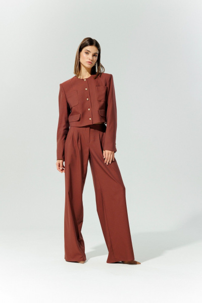 Брюки палаццо классического кроя из текстиля для делового образа DEVITA 3015 винный - фото 1