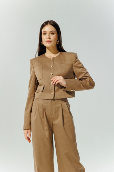 Жакет коричневого цвета в стиле Шанель для делового образа DEVITA 4013-1 коричневый - фото 5