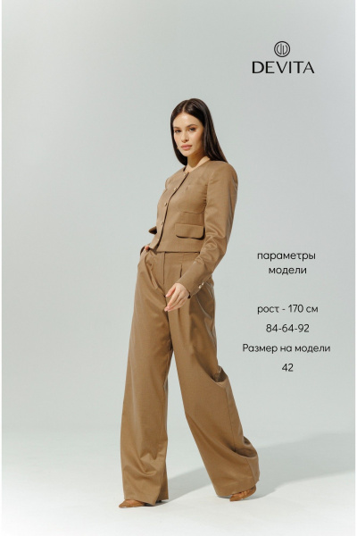 Жакет коричневого цвета в стиле Шанель для делового образа DEVITA 4013-1 коричневый - фото 3