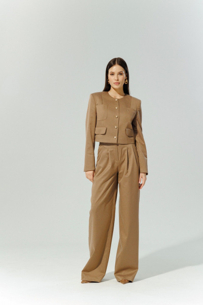 Жакет коричневого цвета в стиле Шанель для делового образа DEVITA 4013-1 коричневый - фото 2