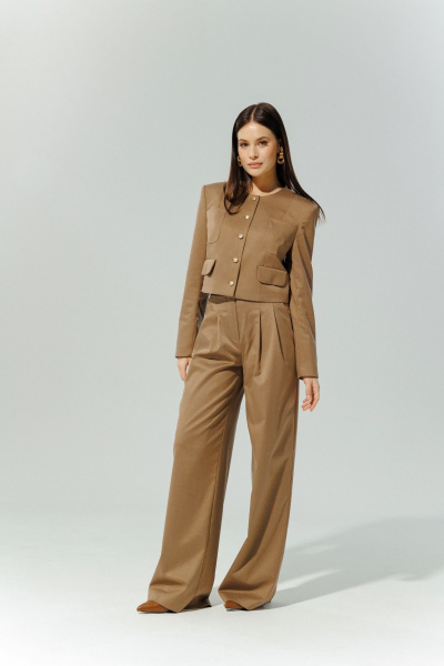 Жакет коричневого цвета в стиле Шанель для делового образа DEVITA 4013-1 коричневый - фото 1
