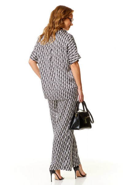 Летний комплект блузы и брюк палаццо из легкого текстиля Taita plus 2409 стальной+черный - фото 10