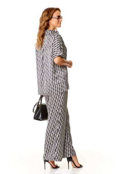 Летний комплект блузы и брюк палаццо из легкого текстиля Taita plus 2409 стальной+черный - фото 9