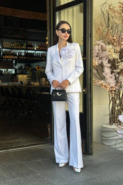 Костюм из жакета и брюк классического стиля из текстиля Temper 134 белый - фото 7