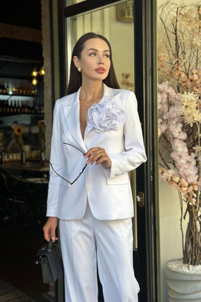 Костюм из жакета и брюк классического стиля из текстиля Temper 134 белый - фото 1