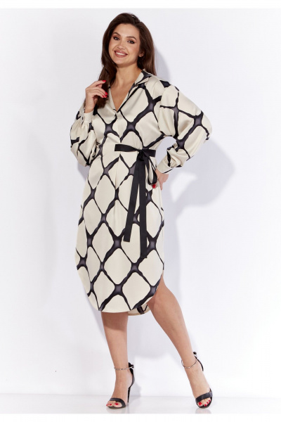 Летнее белое платье прямого силуэта с длинным рукавом TAiER 1295 - фото 1