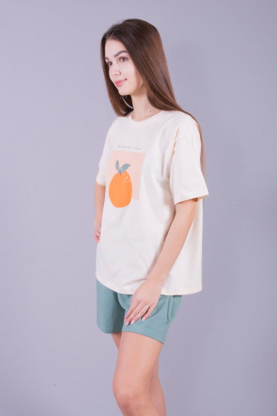 футболка и шорты из трикотажа и хлопка для ежедневного стиля 8 Марта 16238-3С660Д40-158,164 бежевый - фото 2