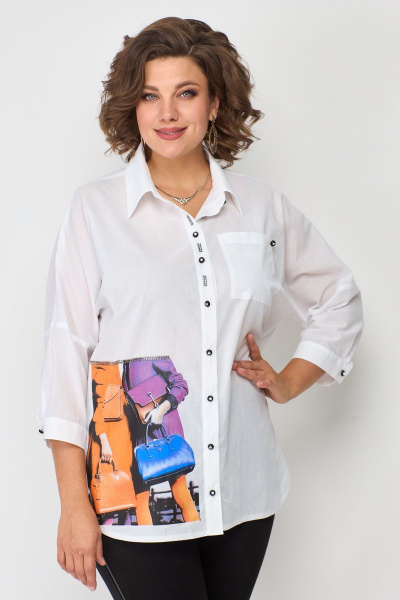 Белая рубашка из хлопка с длинным рукавом и воротником Solomeya Lux 858 белый - фото 1