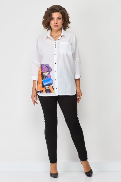 Белая рубашка из хлопка с длинным рукавом и воротником Solomeya Lux 858 белый - фото 3