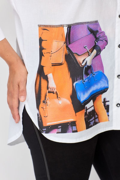 Белая рубашка из хлопка с длинным рукавом и воротником Solomeya Lux 858 белый - фото 5