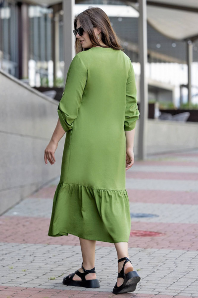 Платье макси бохо из эко льна plus size летнее Gold Style 2657 салатовый - фото 8