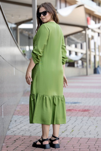 Платье макси бохо из эко льна plus size летнее Gold Style 2657 салатовый - фото 7