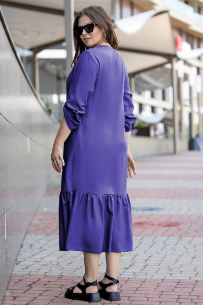 Платье макси бохо из эко льна plus size летнее Gold Style 2657 фиолет - фото 8