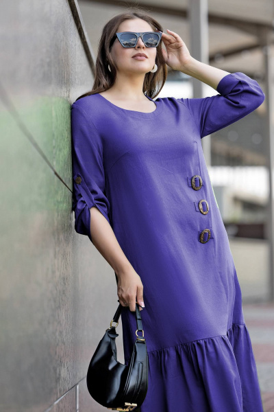Платье макси бохо из эко льна plus size летнее Gold Style 2657 фиолет - фото 7