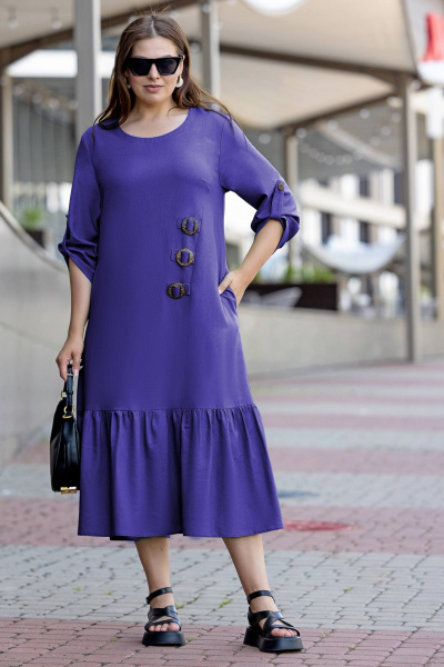 Платье макси бохо из эко льна plus size летнее Gold Style 2657 фиолет - фото 2