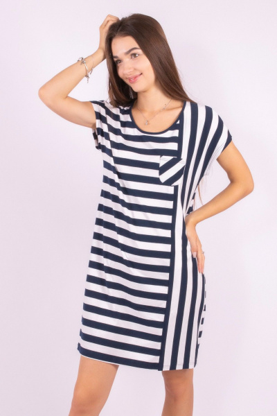 платье из трикотажа и хлопка для повседневного стиля 8 Марта 72590-4С5039Д40-158,164 полоска - фото 1