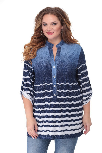 Блуза БелЭльСтиль 745 синяя_волна - фото 1