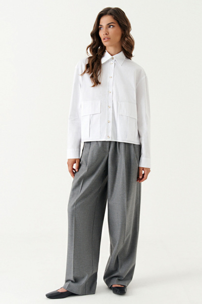 Блуза хлопковая классическая повседневная Панда 191340w белый - фото 1