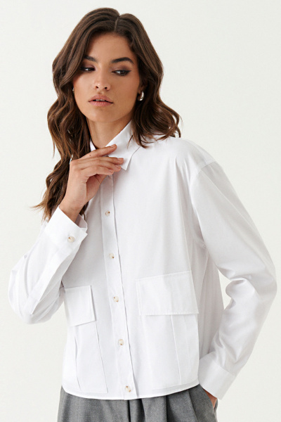 Блуза хлопковая классическая повседневная Панда 191340w белый - фото 2