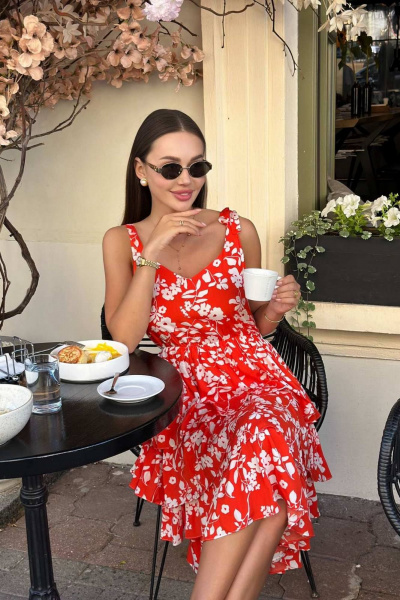 Летний оранжевый хлопковый сарафан с воланами Temper 145 оранжевый - фото 6