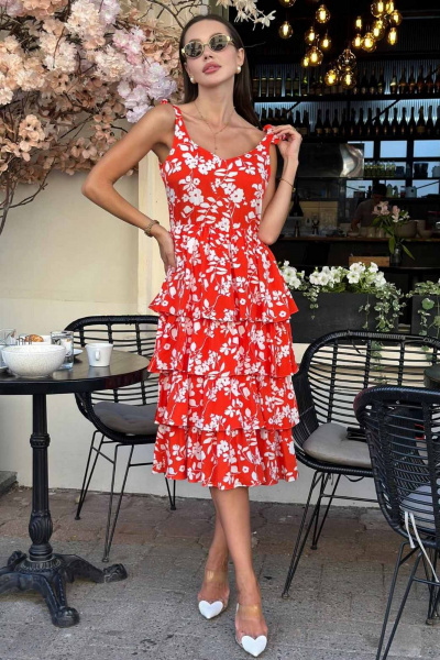 Летний оранжевый хлопковый сарафан с воланами Temper 145 оранжевый - фото 3