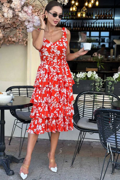 Летний оранжевый хлопковый сарафан с воланами Temper 145 оранжевый - фото 2