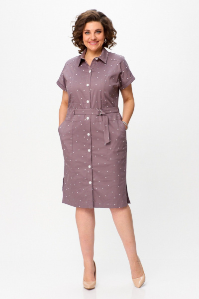 Платье из хлопкового текстиля с разрезами и накладными карманами Slaviaelit 536 капучино - фото 6