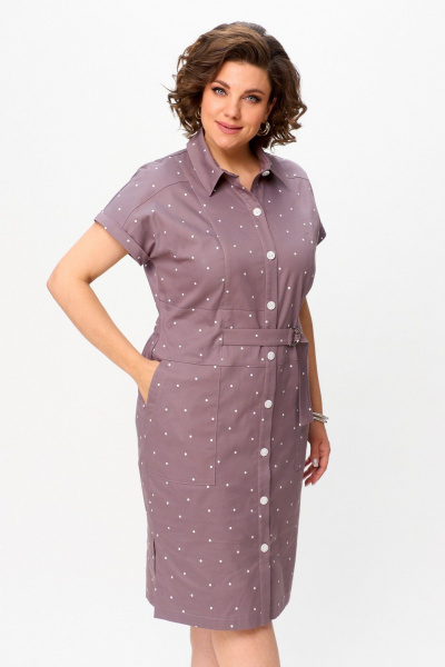 Платье из хлопкового текстиля с разрезами и накладными карманами Slaviaelit 536 капучино - фото 5