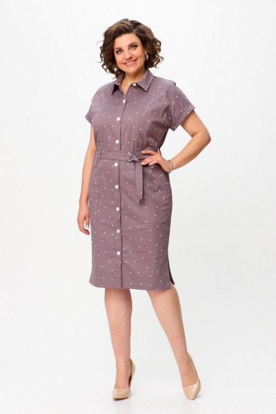 Платье из хлопкового текстиля с разрезами и накладными карманами Slaviaelit 536 капучино - фото 1