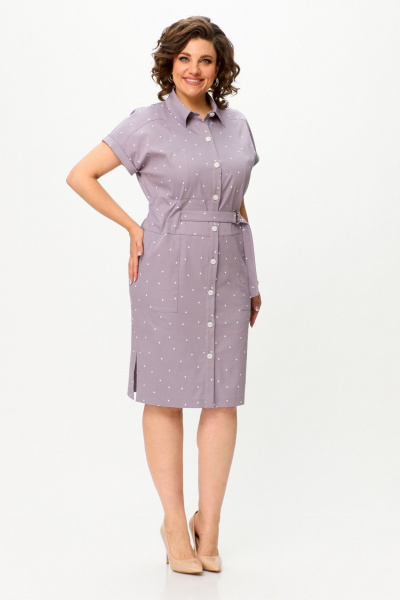 Летнее платье из хлопка в полоску с разрезами Slaviaelit 536 пудра - фото 5