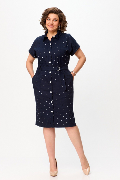 Летнее платье с карманами и разрезами из хлопка Slaviaelit 536 синий - фото 7