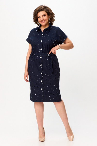 Летнее платье с карманами и разрезами из хлопка Slaviaelit 536 синий - фото 1