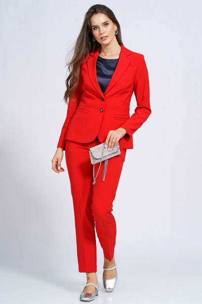 Деловой костюм из текстиля: жакет, брюки и блуза Alani Collection 1887 красный/мелкий_горох - фото 10