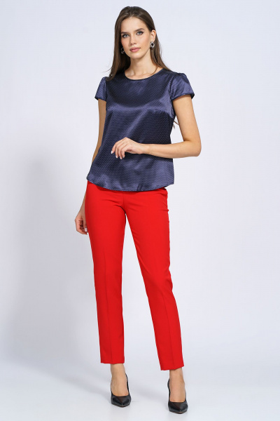 Деловой костюм из текстиля: жакет, брюки и блуза Alani Collection 1887 красный/мелкий_горох - фото 7