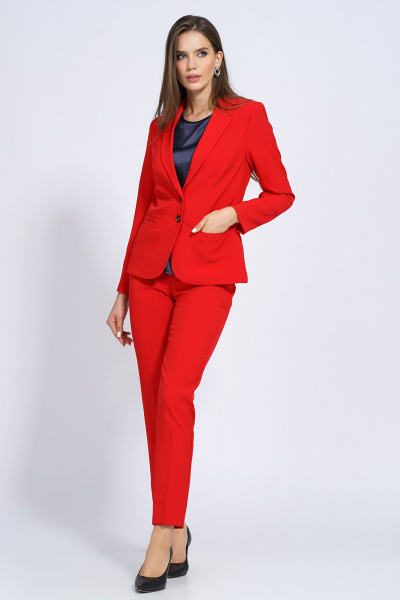 Деловой костюм из текстиля: жакет, брюки и блуза Alani Collection 1887 красный/мелкий_горох - фото 3