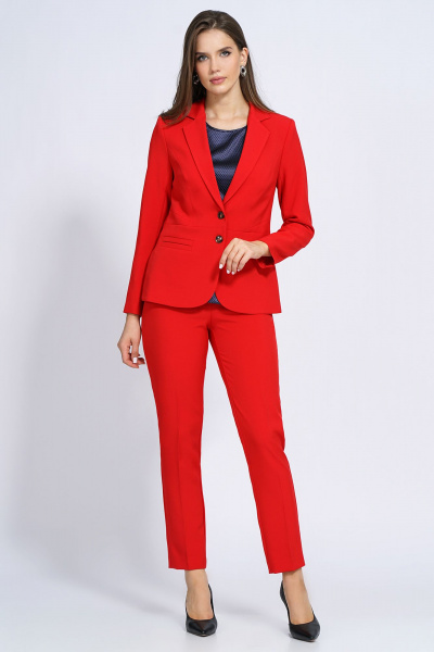 Деловой костюм из текстиля: жакет, брюки и блуза Alani Collection 1887 красный/мелкий_горох - фото 1