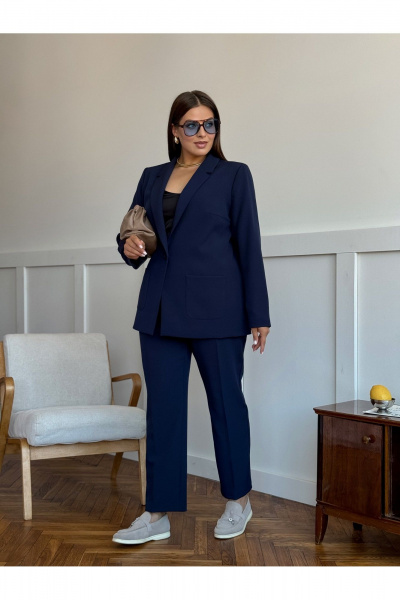 Летний деловой костюм из вискозы: жакет и узкие брюки Dilana VIP 2056/1 синий - фото 10