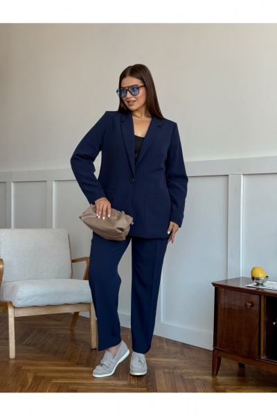 Летний деловой костюм из вискозы: жакет и узкие брюки Dilana VIP 2056/1 синий - фото 9