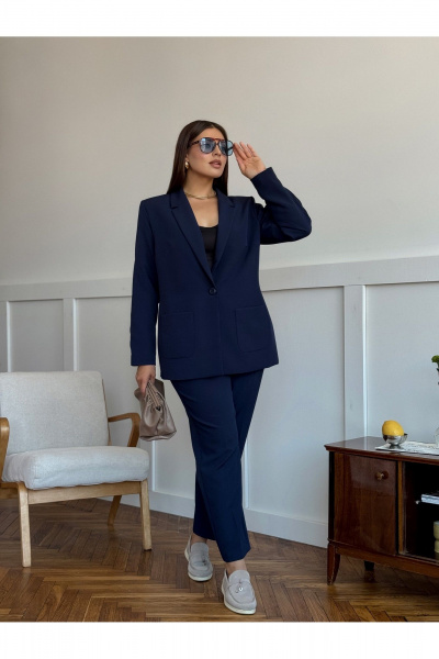 Летний деловой костюм из вискозы: жакет и узкие брюки Dilana VIP 2056/1 синий - фото 8