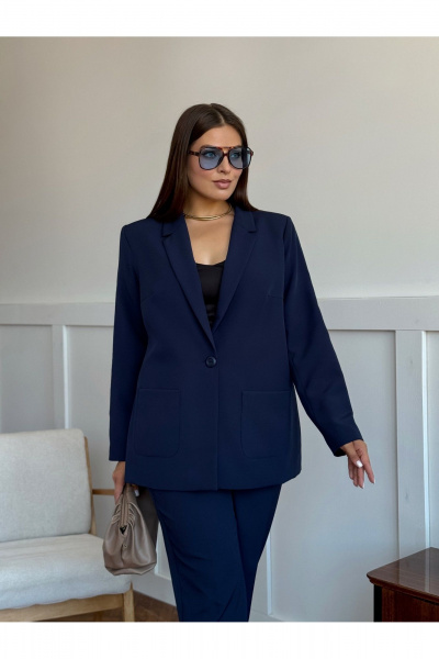 Летний деловой костюм из вискозы: жакет и узкие брюки Dilana VIP 2056/1 синий - фото 7