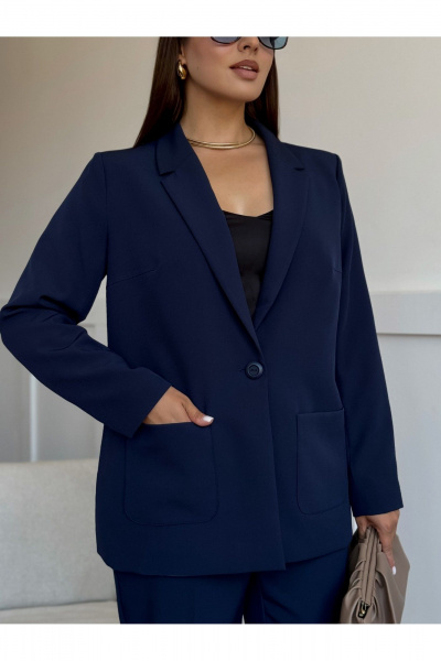 Летний деловой костюм из вискозы: жакет и узкие брюки Dilana VIP 2056/1 синий - фото 6