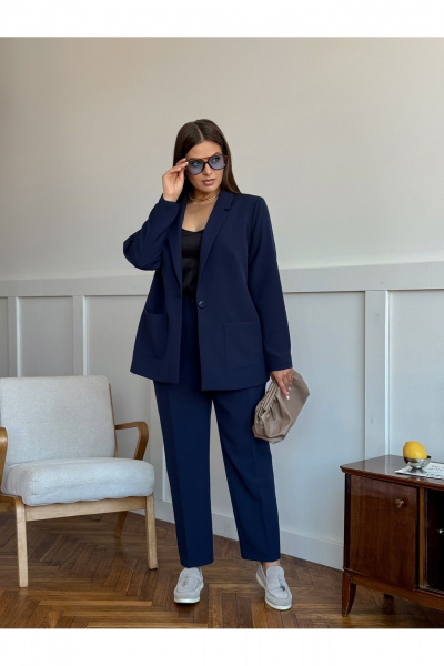 Летний деловой костюм из вискозы: жакет и узкие брюки Dilana VIP 2056/1 синий - фото 2