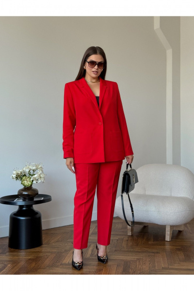 Летний деловой костюм из вискозы: жакет и брюки с талевыми вытачками Dilana VIP 2056/1 красный - фото 9