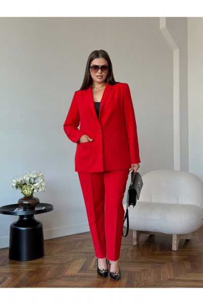 Летний деловой костюм из вискозы: жакет и брюки с талевыми вытачками Dilana VIP 2056/1 красный - фото 1
