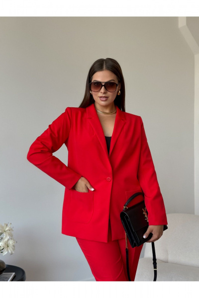 Летний деловой костюм из вискозы: жакет и брюки с талевыми вытачками Dilana VIP 2056/1 красный - фото 5