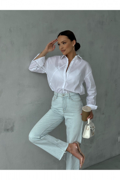 Блузка классическая с воротником и коротким рукавом для делового образа Dilana VIP 2061 белый - фото 16