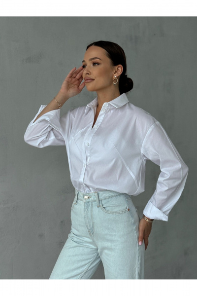 Блузка классическая с воротником и коротким рукавом для делового образа Dilana VIP 2061 белый - фото 15