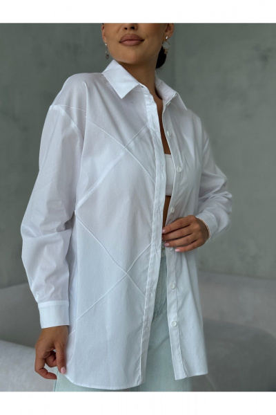Блузка классическая с воротником и коротким рукавом для делового образа Dilana VIP 2061 белый - фото 11